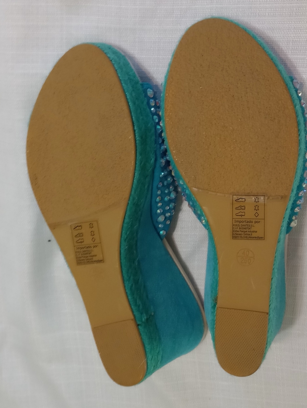 Crystal Embellished Turquoise Wedge Slides for Women - Picture 7 of 9
